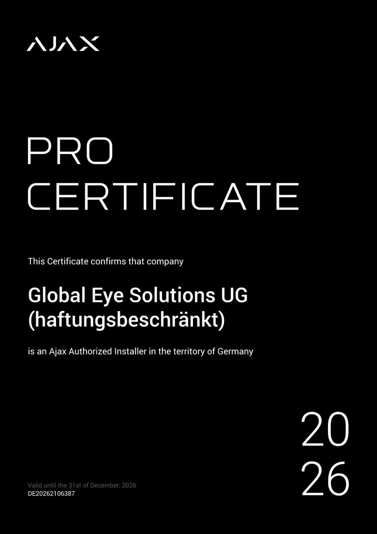 Zertifikat Zertifikat von AJAX für Global Eye Solutions UG