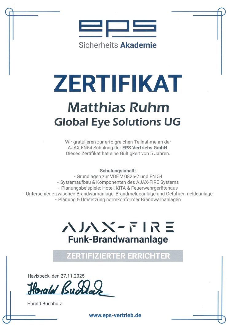 Zertifikat Zertifikat für Matthias Ruhm, im Bereich Superior.